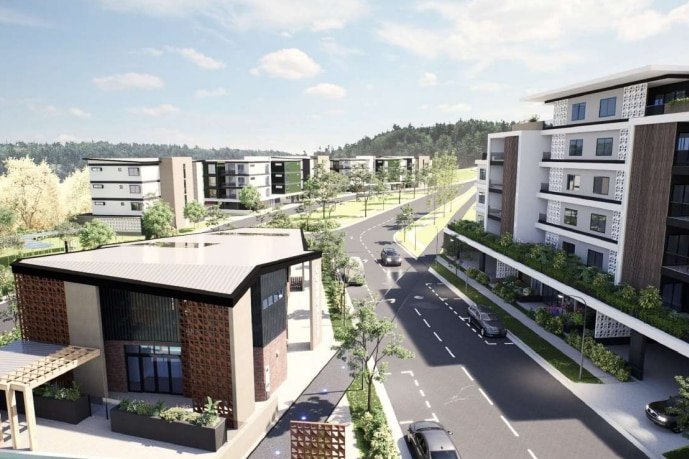 Artist impression of five-story apartment village